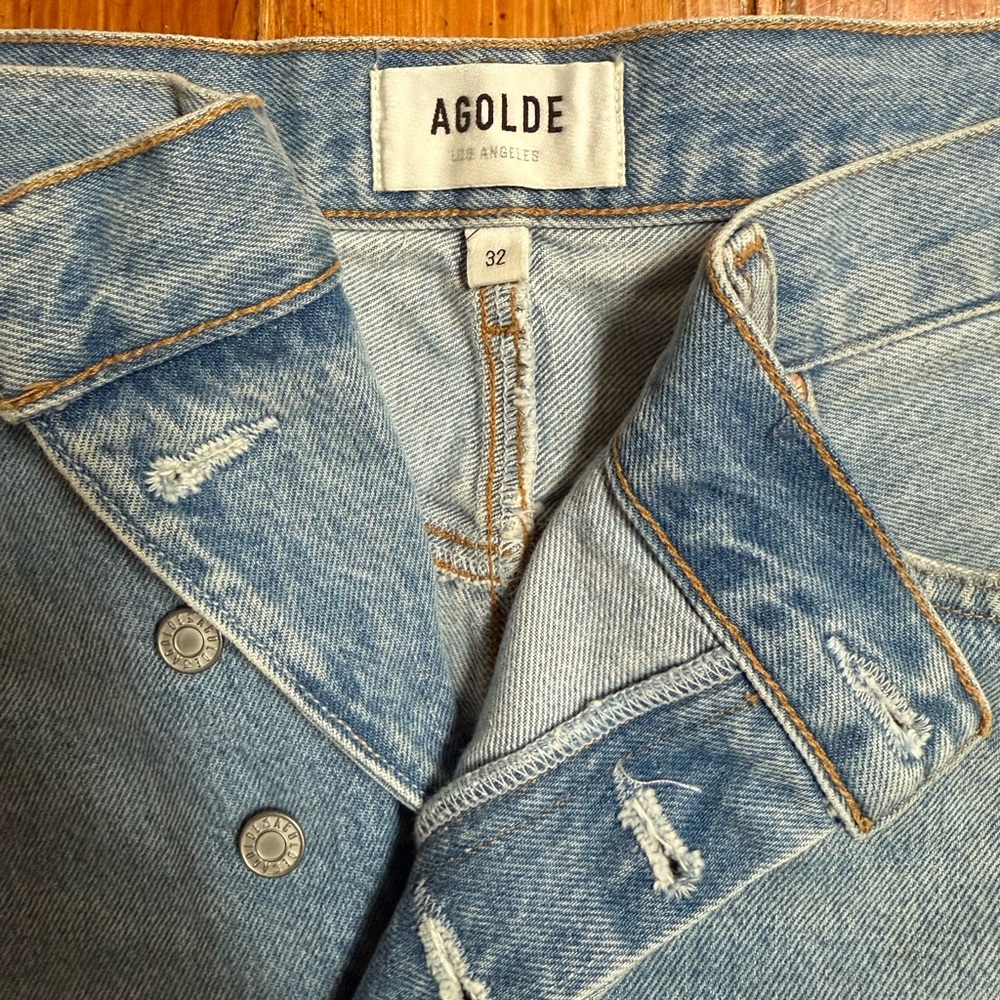 Agolde Light Wash Asymmetrical Denim Mini Skirt - Picture 4 of 6